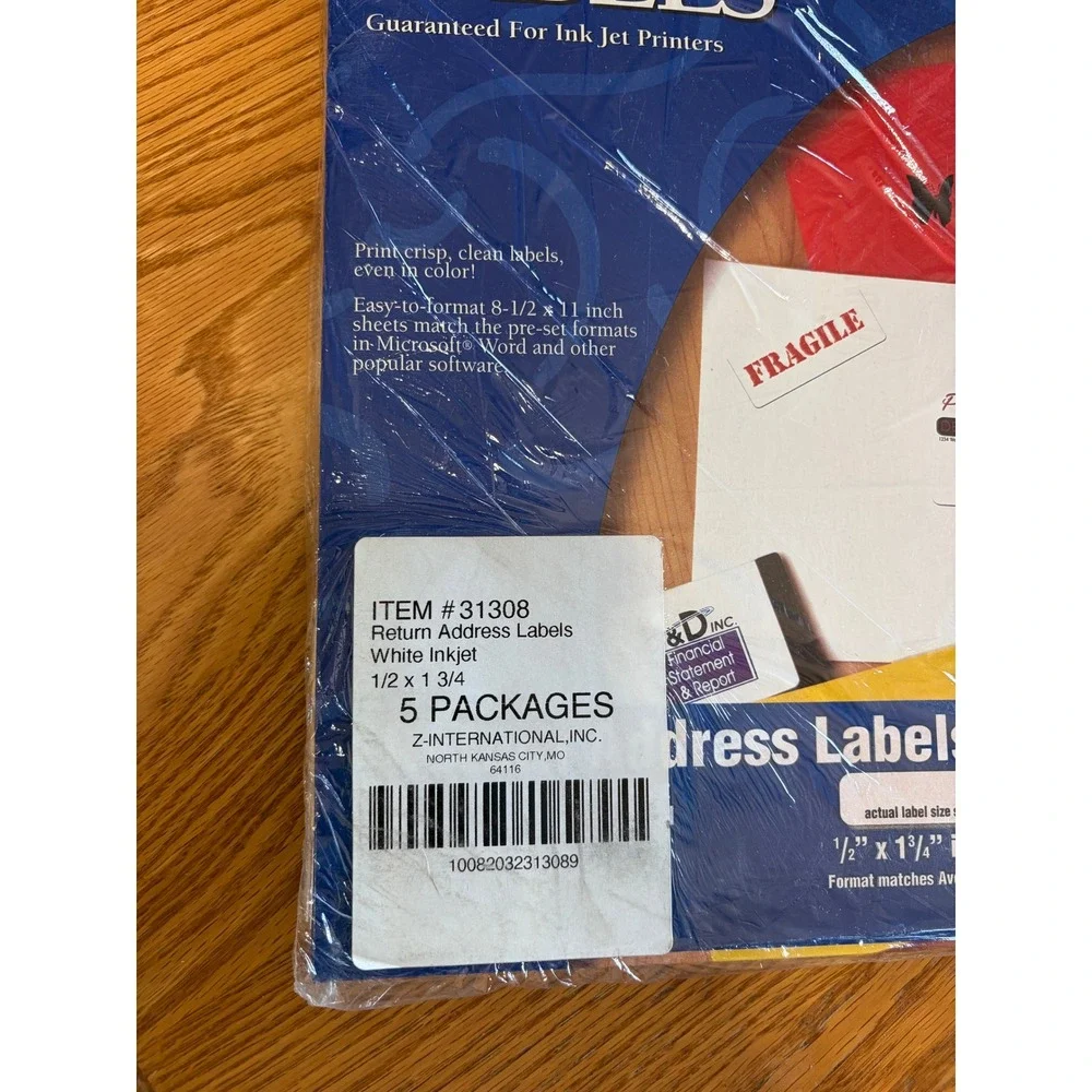 Z-International 31308 White Ink Jet Return Address Labels 1/2x1-3/4 5 Pk 4000ct